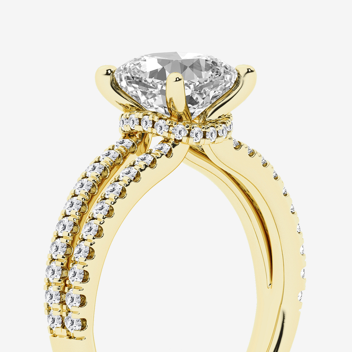 Additional Image 2 for  3 ctw Cushion Lab Grown Diamond Old Mine Cut Split Shank Hidden Halo Engagement Ring